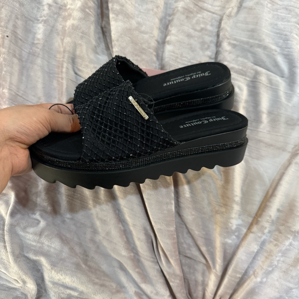 Juicy Couture Black Textured Platform Slide Sandals SZ 8